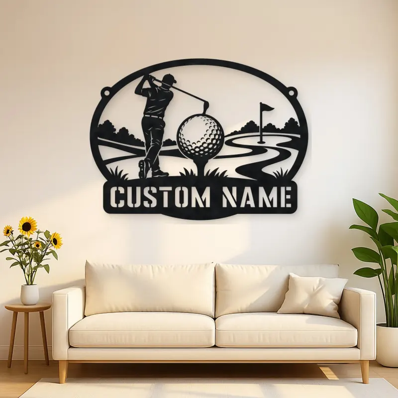 Personalized Golfer Metal Wall Art with Fairway Scene