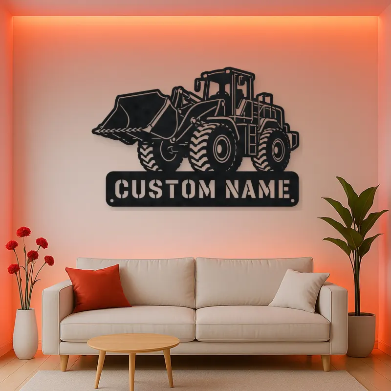 Personalized Heavy Wheel Loader Raised Bucket Metal Wall Art
