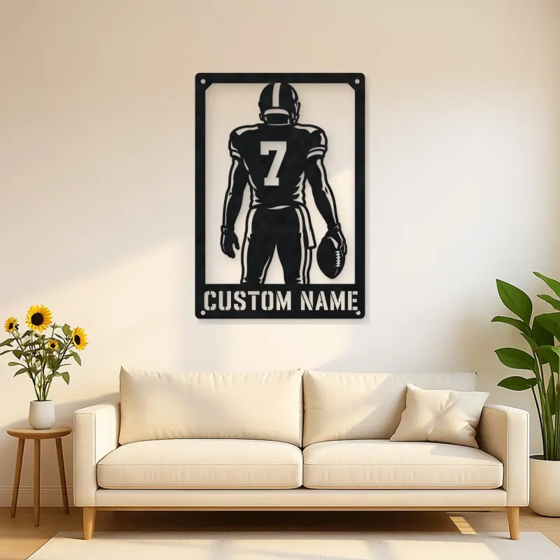 Personalized Number 7 Football Player Back View Metal Wall Art
