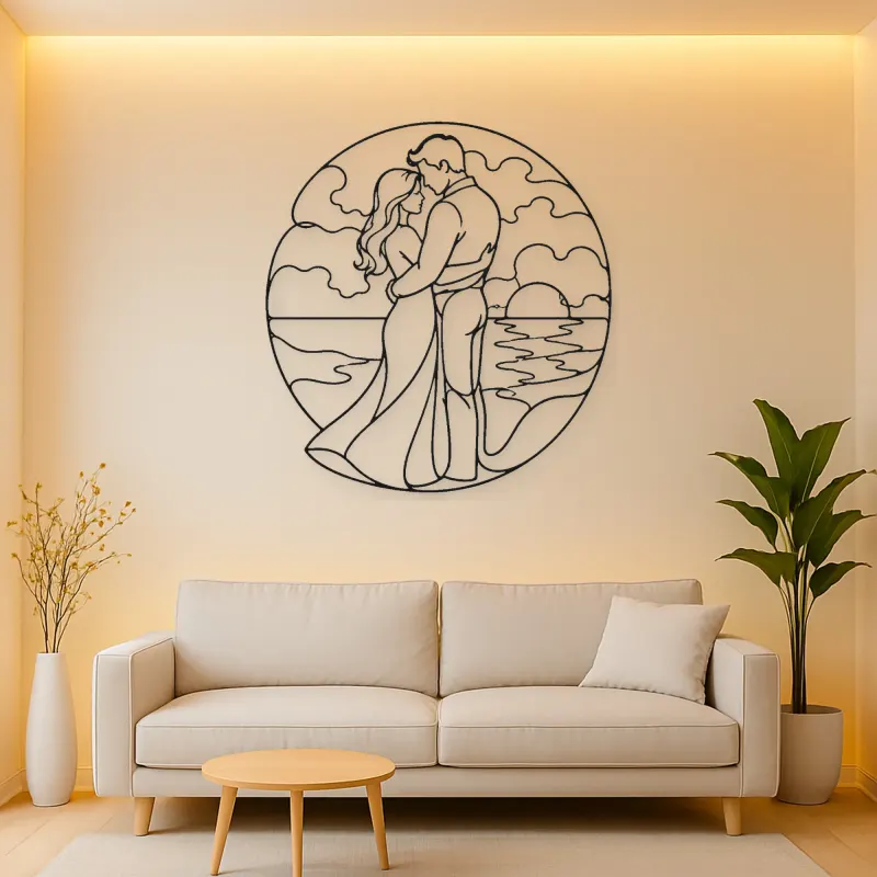 Sunset Hug Couple Metal Wall Art | Romantic Couple Decor