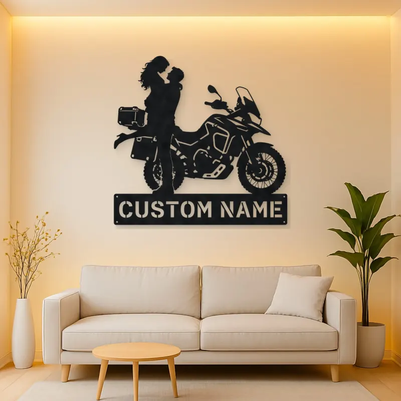 Personalized Adventure Motorcycle Couple Metal Wall Art