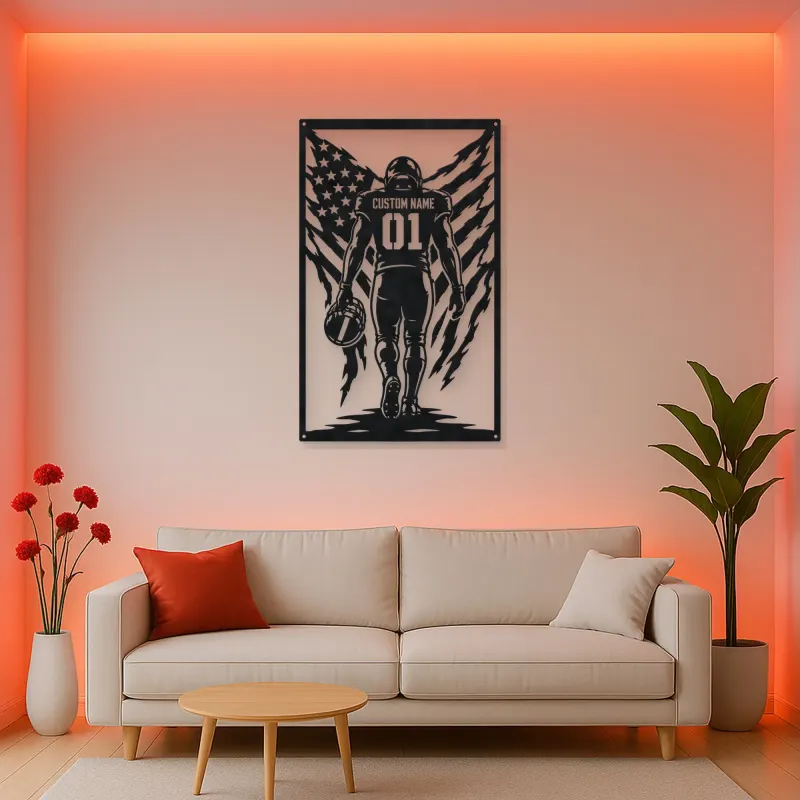 Personalized Number 01 Football Player American Flag Metal Wall Art