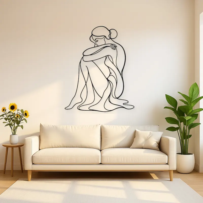 Seated Knee Embrace Metal Wall Art | Feminine Figure Wall Decor