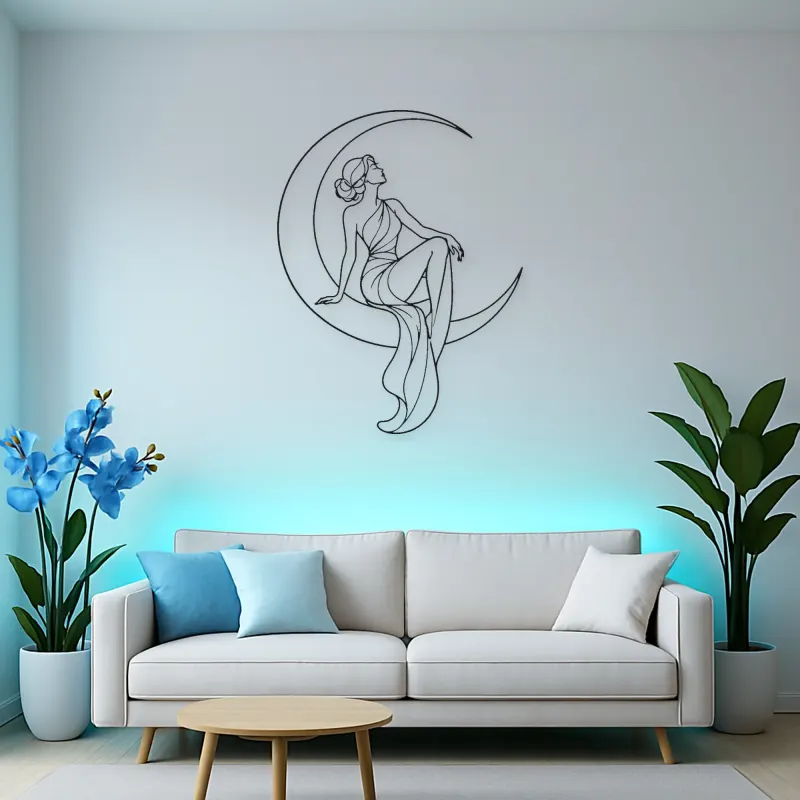 Crescent Moon Woman Metal Wall Art | Celestial Woman Wall Decor