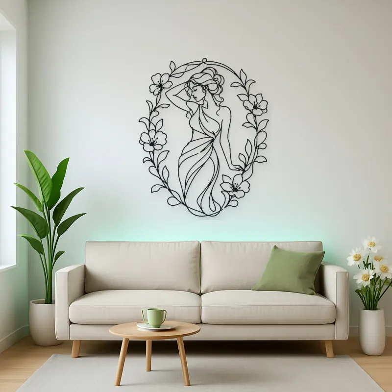 Muse in Flower Frame Metal Wall Art | Botanical Woman Wall Decor