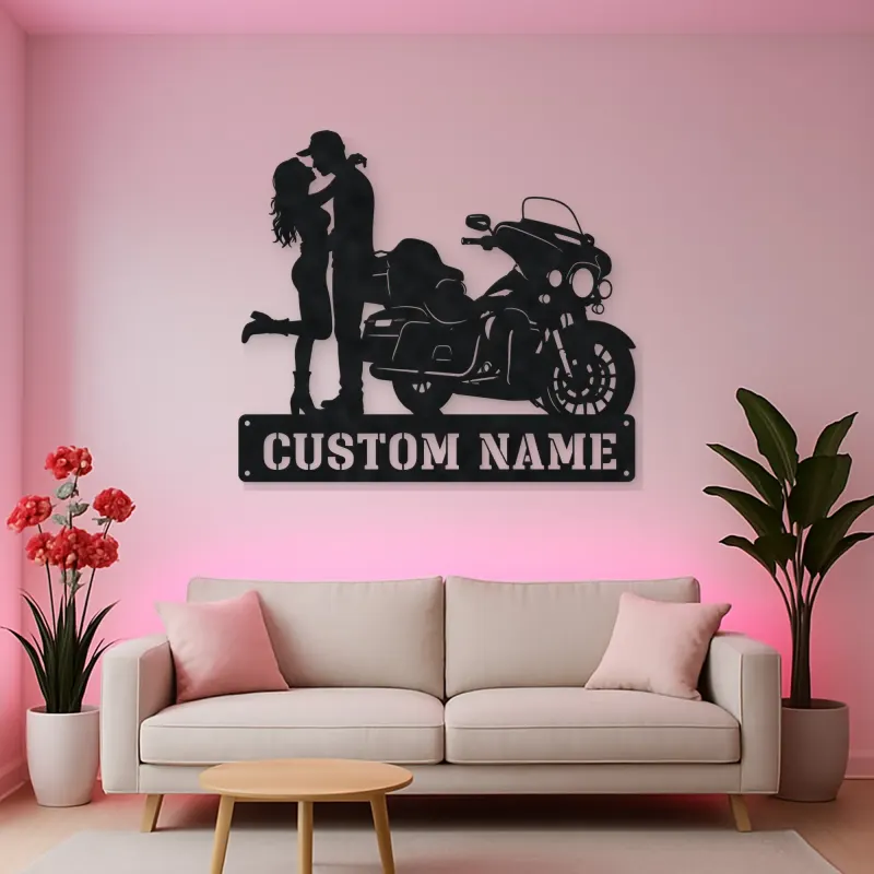 Personalized Touring Bagger Couple Metal Wall Art