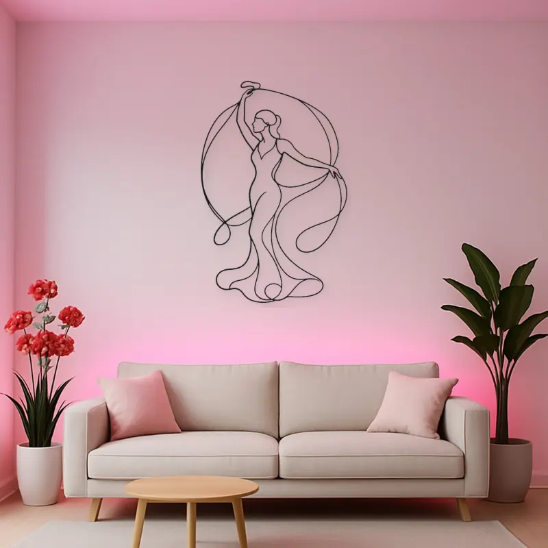 Woman with Silk Ribbon Metal Wall Art | Feminine Figure Wall Decor