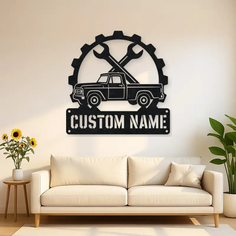 Personalized Vintage Pickup Truck Metal Wall Art with Wrench Detail