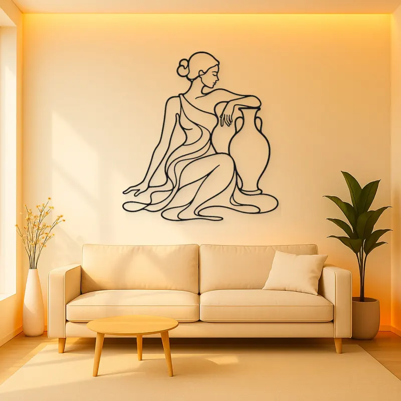 Seated Muse with Vase Metal Wall Art | Feminine Figure Wall Decor