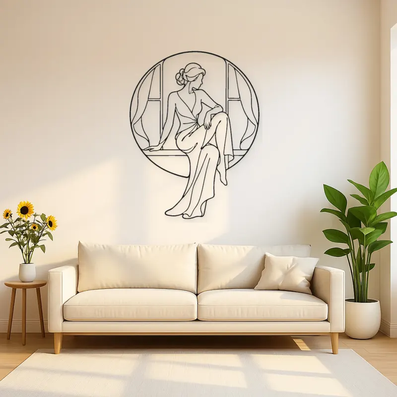 Seated Window Style Metal Wall Art | Fashion Figure Wall Decor