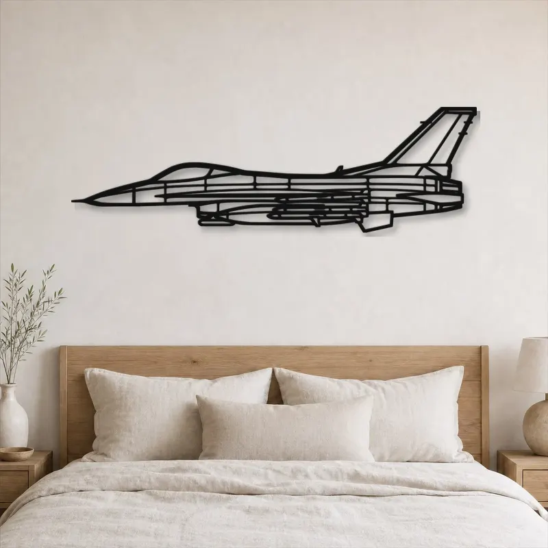 Silhouette d'avion F-16C Missiles en métal, Décoration murale aéronautique