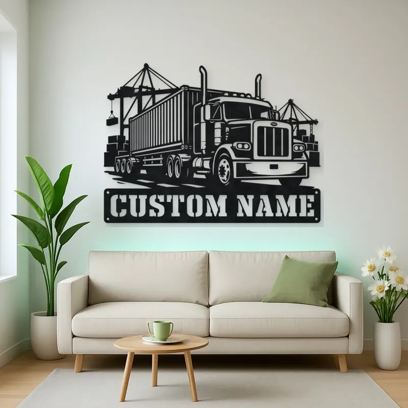 Personalized Container Semi Truck Port Metal Wall Art
