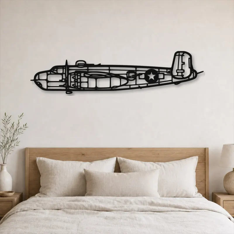 Silhouette d'avion B-25H en métal, Décoration murale en métal, Décor aéronautique, Cadeau pour aviateur