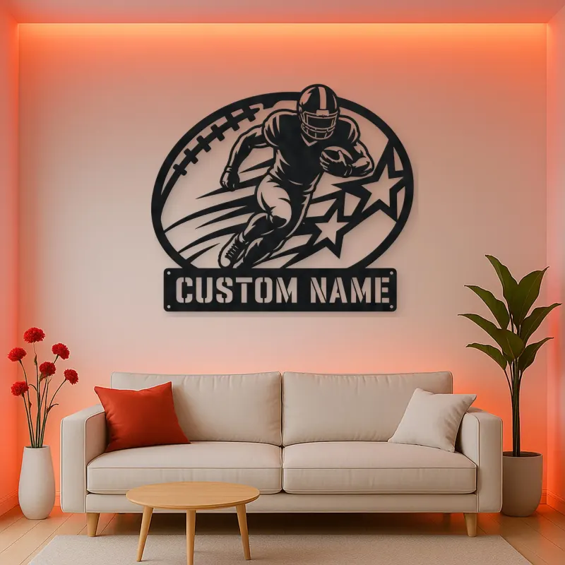Personalized Running Back Stars and Speed Lines Metal Wall Art