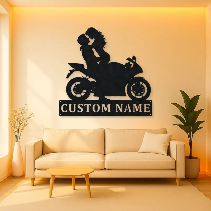 Personalized Lifted Couple Sport Motorcycle Metal Wall Art