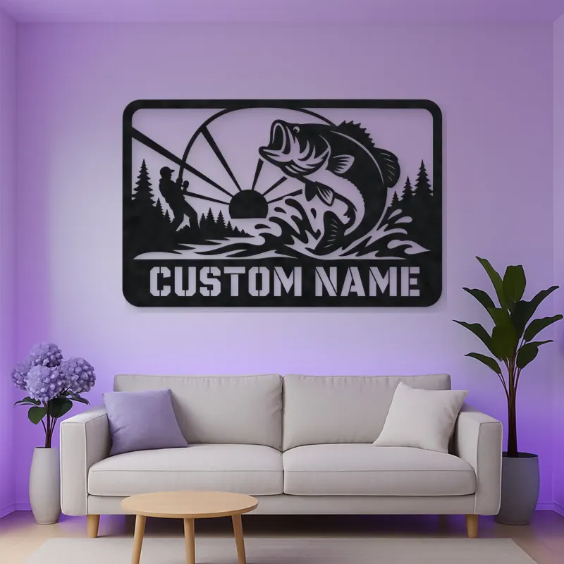 Personalized Bass Fishing Metal Wall Art with Fisherman