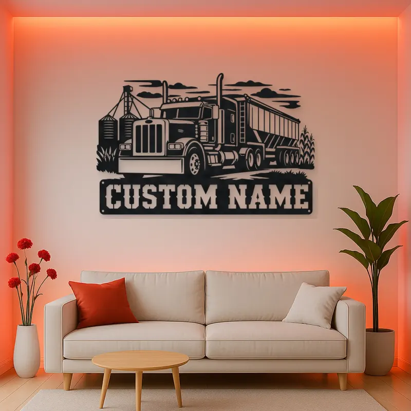 Personalized Grain Hopper Semi Truck Farm Metal Wall Art