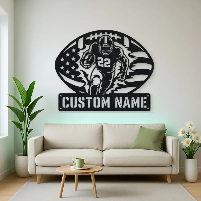 Personalized Number 22 Running Back American Flag Metal Wall Art