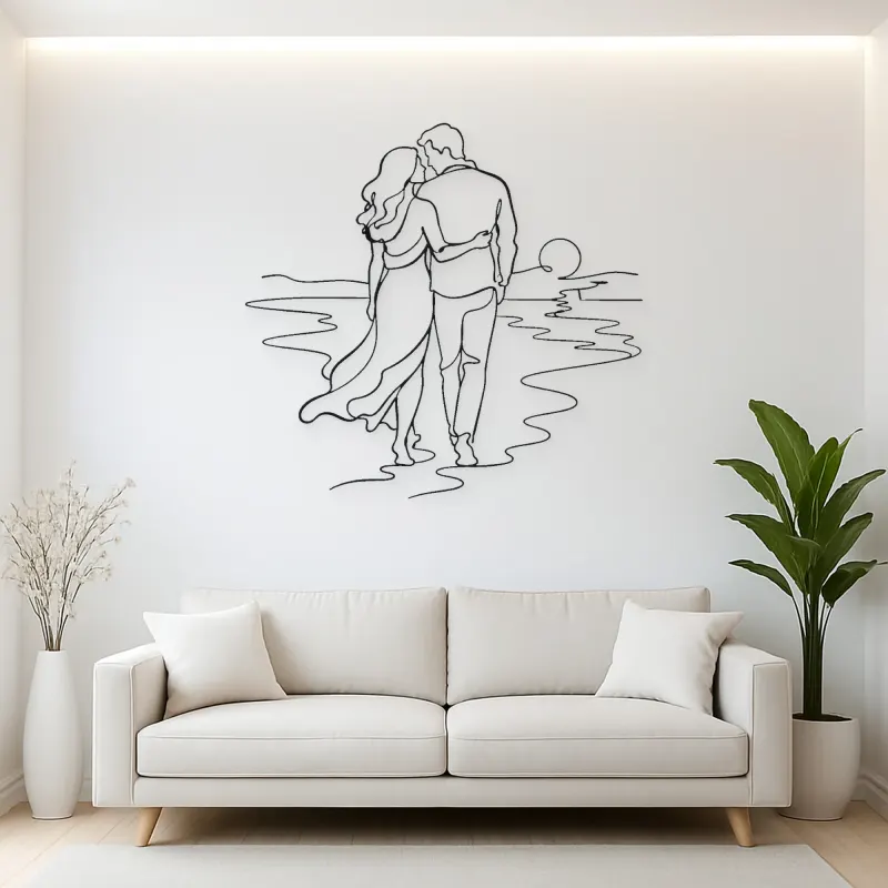 Beach Walk Pair Metal Wall Art | Romantic Couple Decor