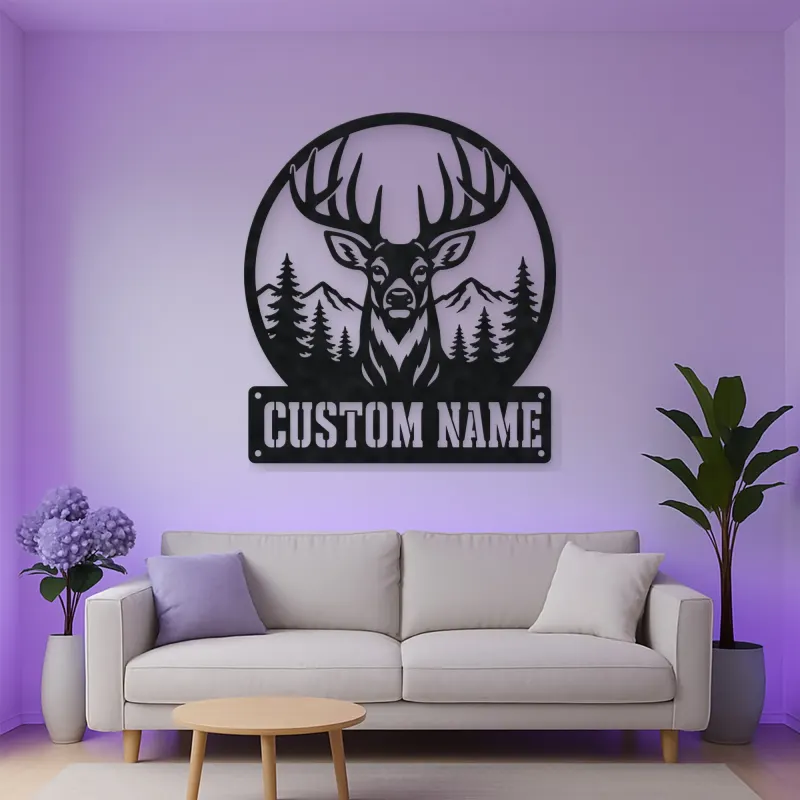 Personalized Buck Deer Metal Wall Art with Forest Landscape