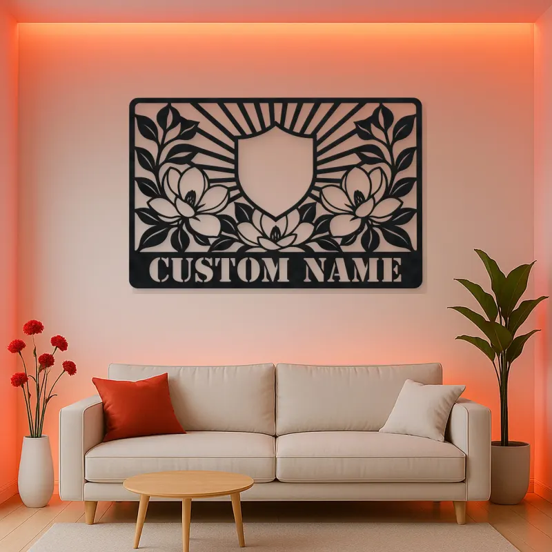 Personalized Magnolia Monogram Metal Wall Art