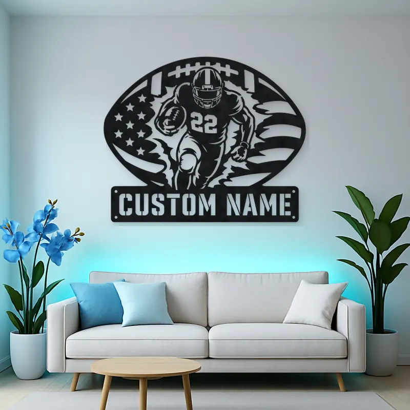 Personalized Number 22 Running Back American Flag Metal Wall Art