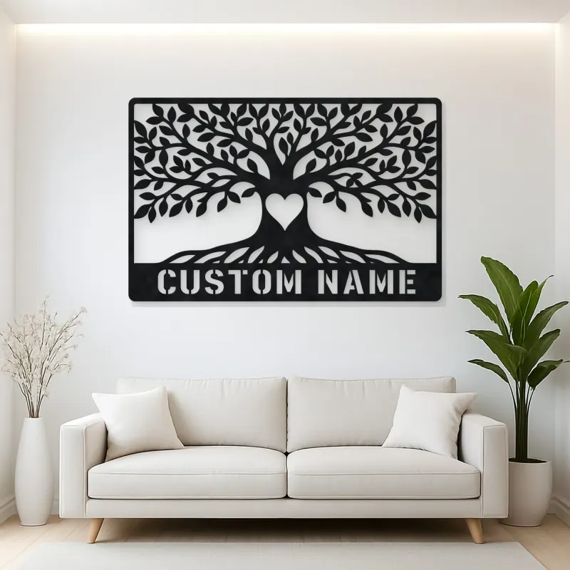 Personalized Leafy Tree Metal Wall Art with Heart