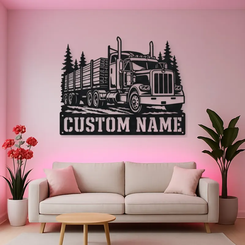 Personalized Stake Bed Semi Truck Forest Metal Wall Art