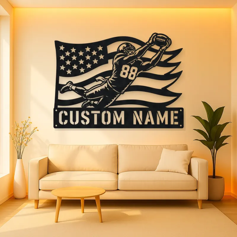 Personalized Number 88 Diving Receiver American Flag Metal Wall Art