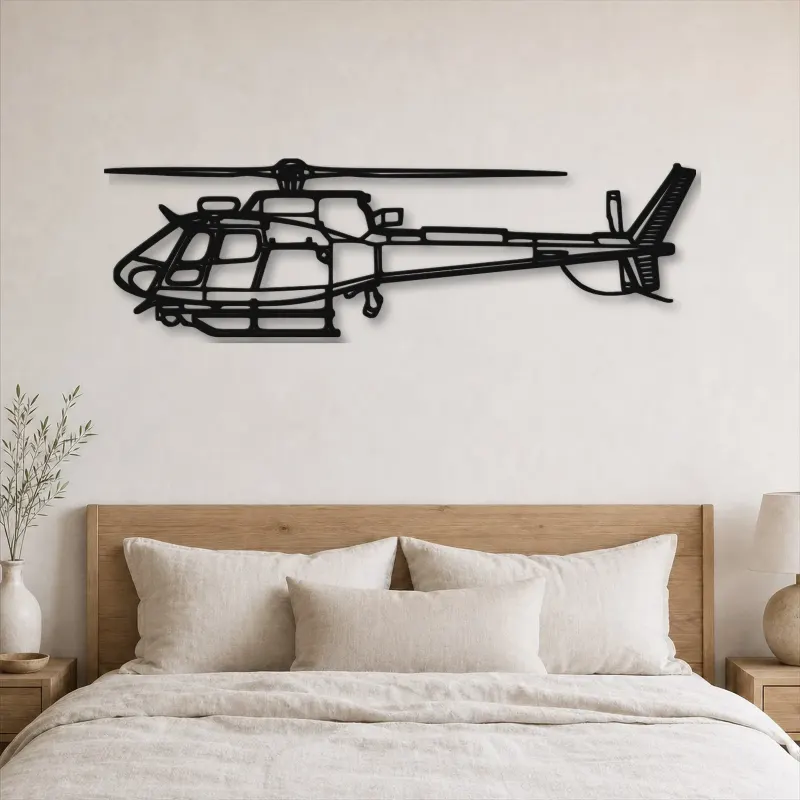 Insegna in metallo silhouette aereo H125E, Silhouette aereo in metallo, Decorazione da parete aviatore