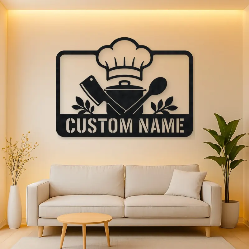 Personalized Chef Kitchen Metal Wall Art with Cooking Tools