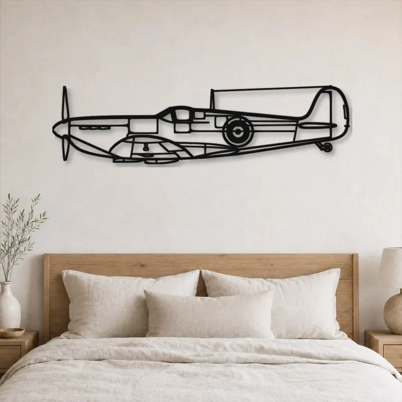 Silhouette d'avion Spitfire Mk. II en métal, Décoration murale en métal, Décor aéronautique, Décor d'aviation