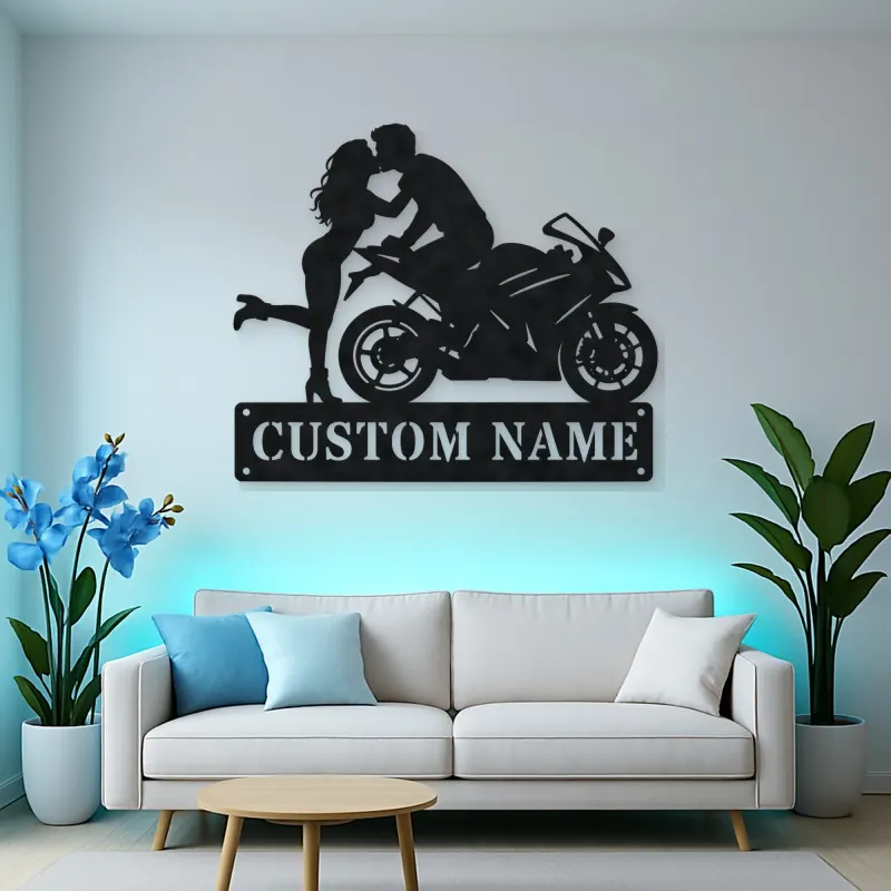 Personalized Sport Motorcycle Couple Metal Wall Art