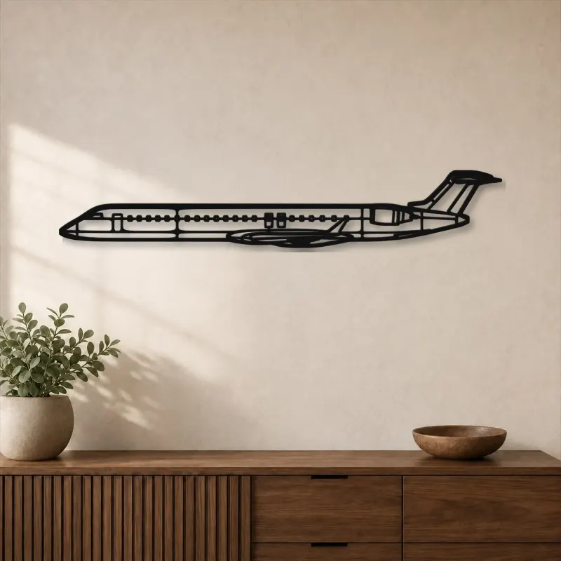 Insegna in metallo silhouette aereo CRJ900, Silhouette aereo in metallo, Decorazione parete aviatore, Decorazione aviazione