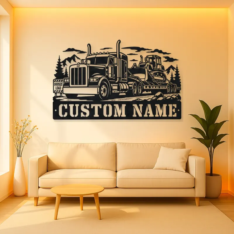 Personalized Heavy Haul Truck and Bulldozer Metal Wall Art