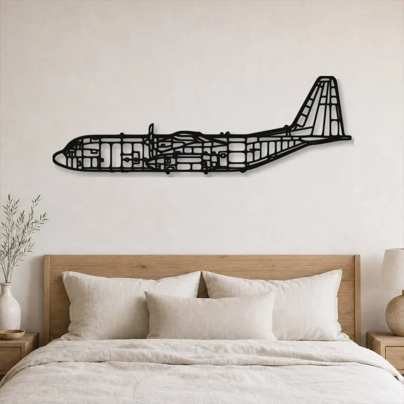 Silhouette d'avion C-130 en métal, Décoration murale en métal, Décor aéronautique, Décor d'aviation