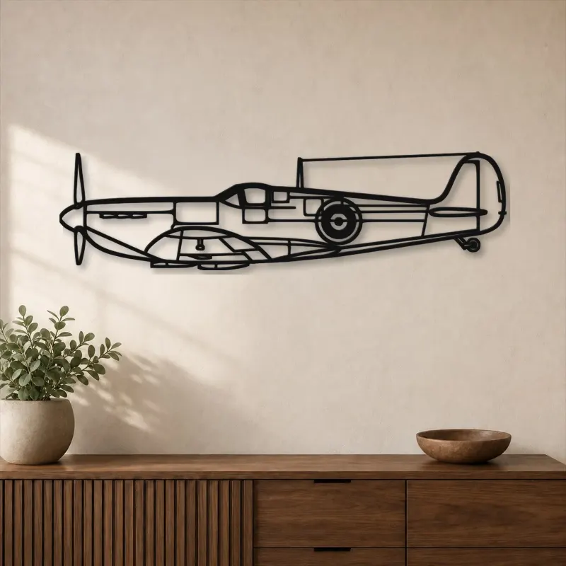 Silhouette d'avion Spitfire Mk. II en métal, Décoration murale en métal, Décor aéronautique, Décor d'aviation