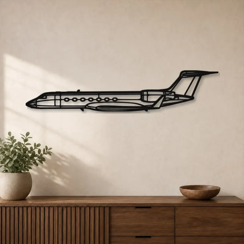 Insegna in metallo silhouette dell'aereo G550, Silhouette di aerei in metallo, Decorazione da parete aviatore