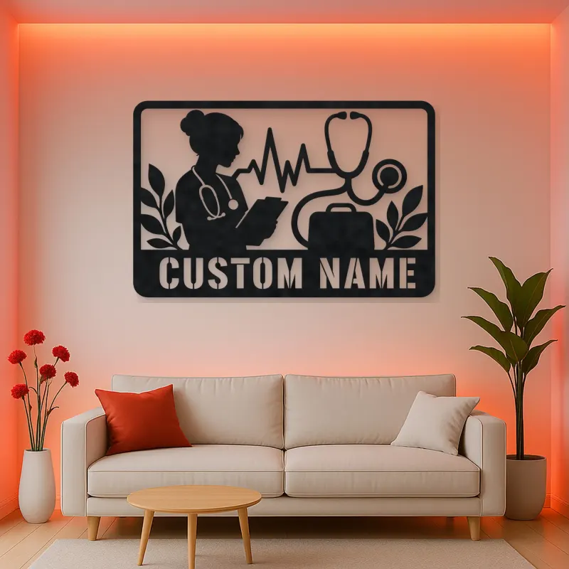 Personalized Doctor Nurse Metal Wall Art with Stethoscope