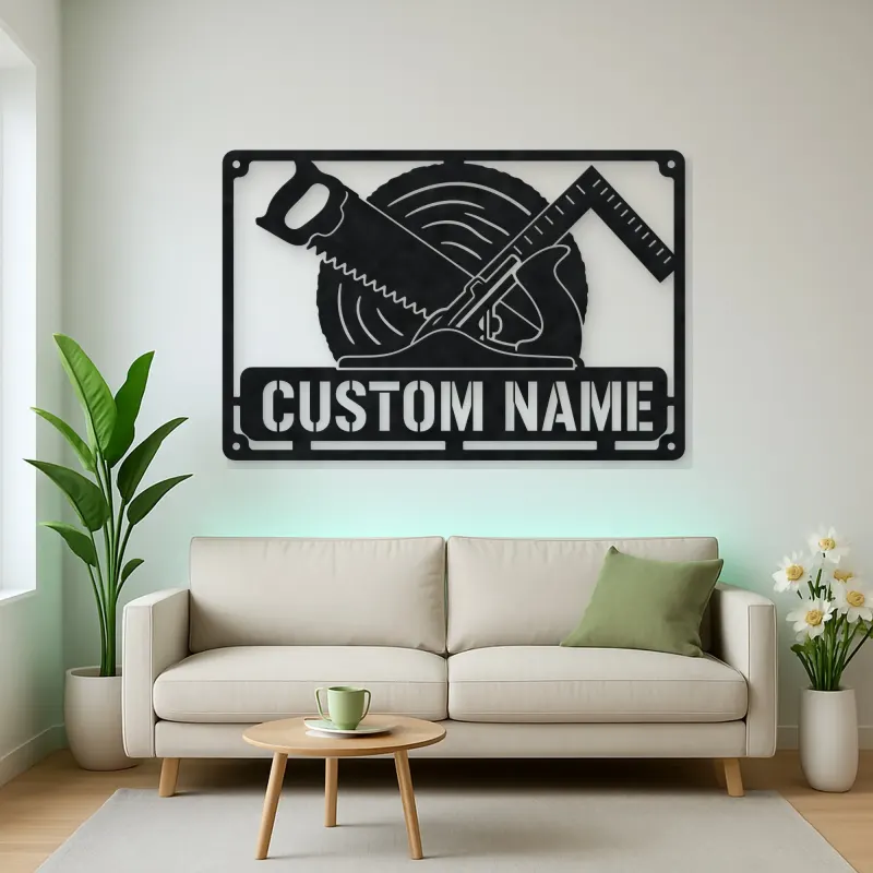 Personalized Carpenter Tools Metal Wall Art with Saw Blade