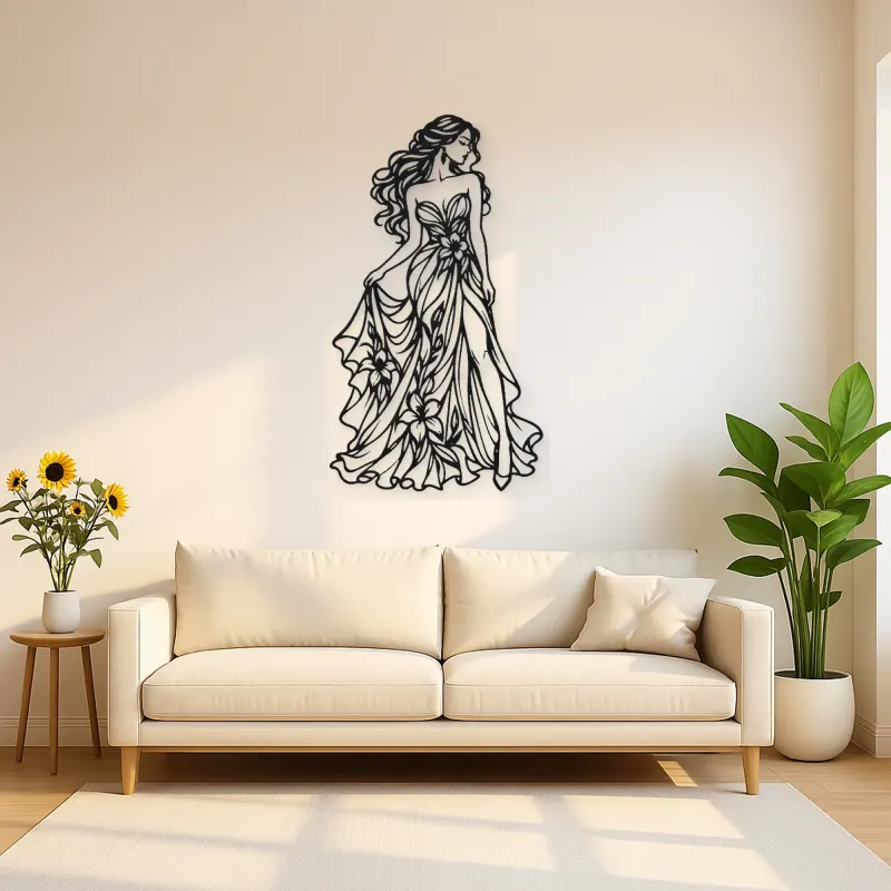 Floral Dress Muse Metal Wall Art | Botanical Woman Wall Decor