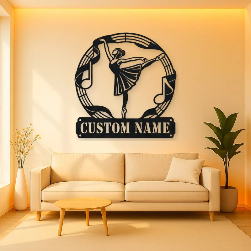 Personalized Ballerina Metal Wall Art with Musical Notes