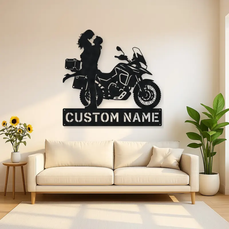 Personalized Adventure Motorcycle Couple Metal Wall Art