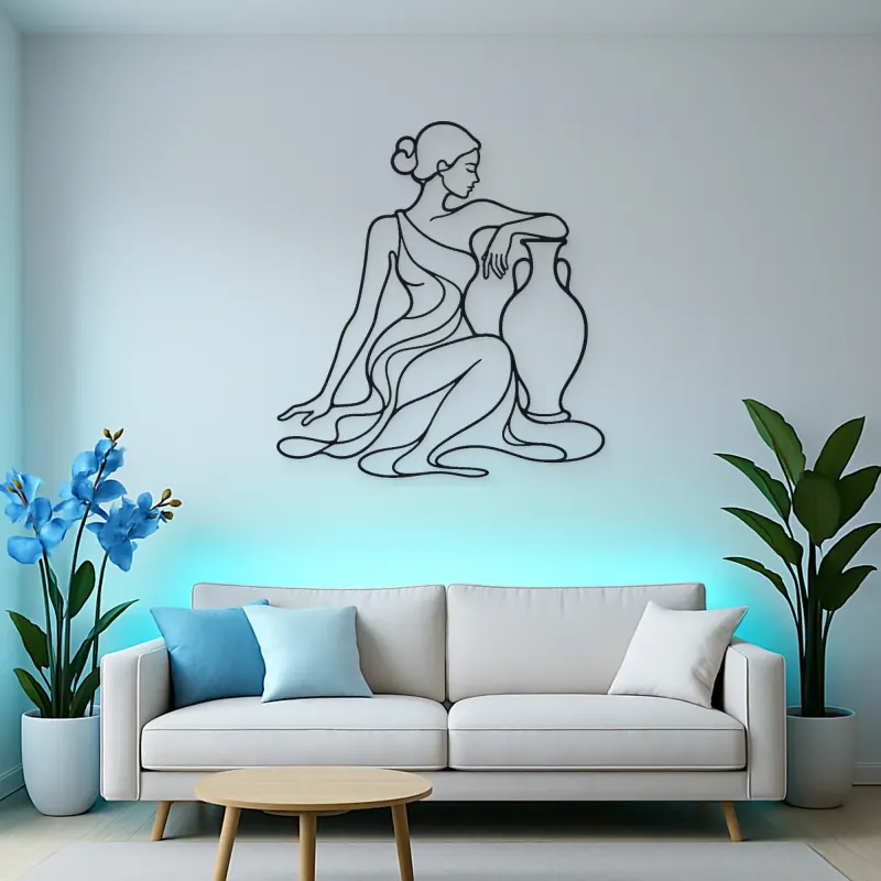 Seated Muse with Vase Metal Wall Art | Feminine Figure Wall Decor