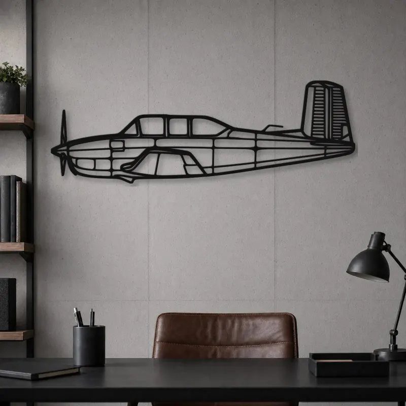 Silhouette d'avion T-34A Mentor en métal, Décoration murale en métal, Décor aéronautique, Décor d'aviation