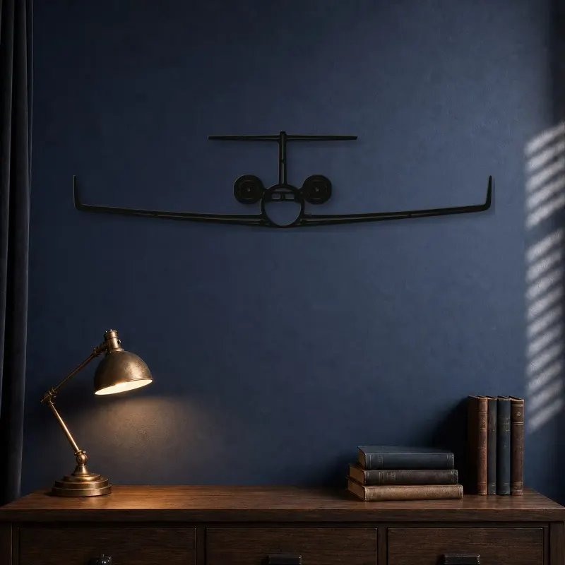 Insegna in metallo silhouette dell'aereo G550 Front, Silhouette di aerei in metallo, Decorazione da parete aviatore
