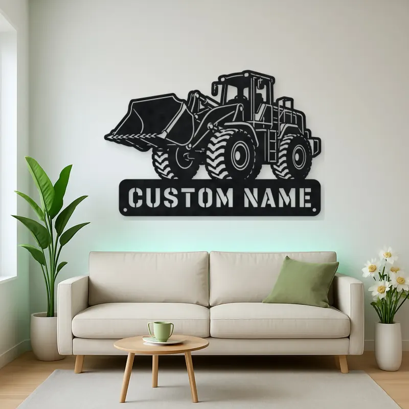 Personalized Heavy Wheel Loader Raised Bucket Metal Wall Art