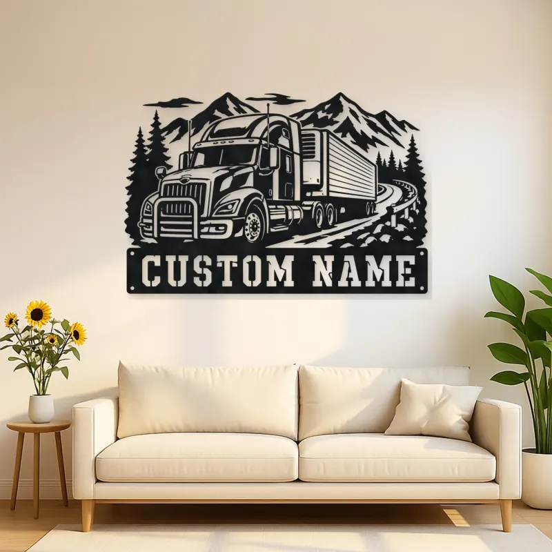 Personalized Refrigerated Semi Truck Mountain Metal Wall Art