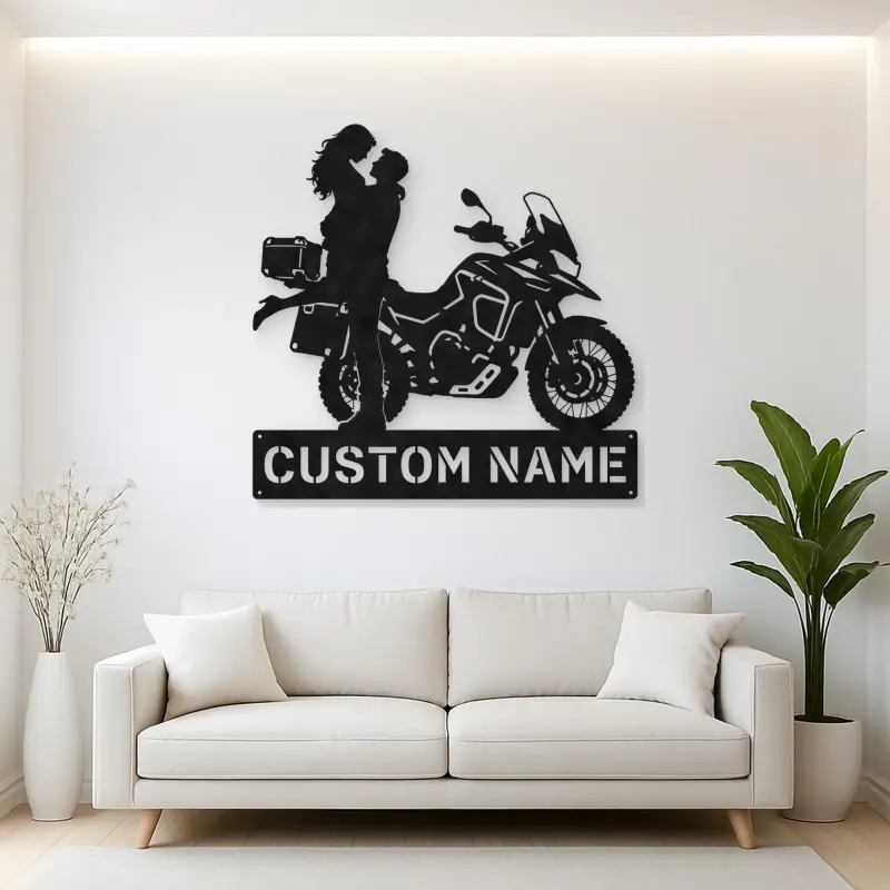 Personalized Adventure Motorcycle Couple Metal Wall Art