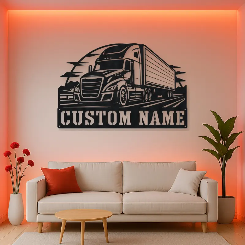 Personalized Modern Semi and Box Trailer Metal Wall Art